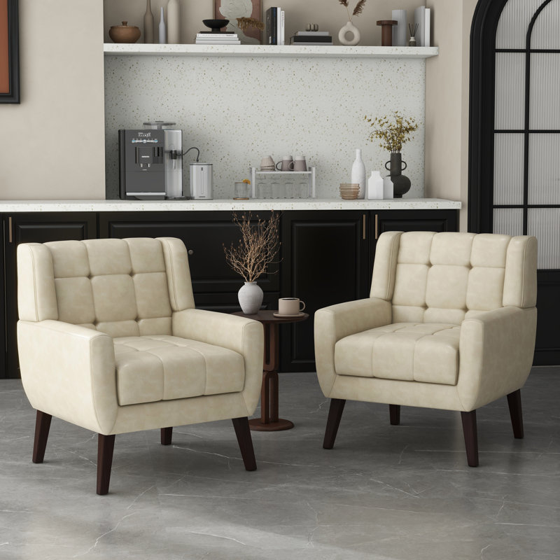 71.9Cm Wide Tufted Armchair, Cream Faux Leather