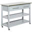 Îlot de cuisine avec plateau en acier inoxydable, îlot de cuisine traditionnel avec rangement, 2 tablettes ouvertes, tiroirs, gris clair