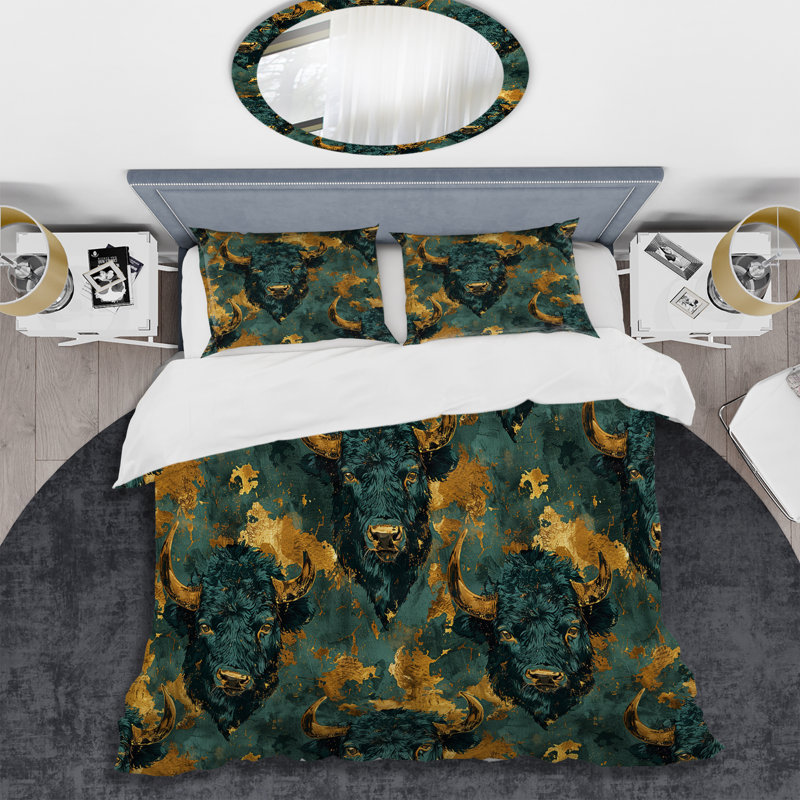 Ensemble de housse de couette Emerald Gold Buffalo Charm - Glam, Housse de couette très grand + 2 taies décorativ