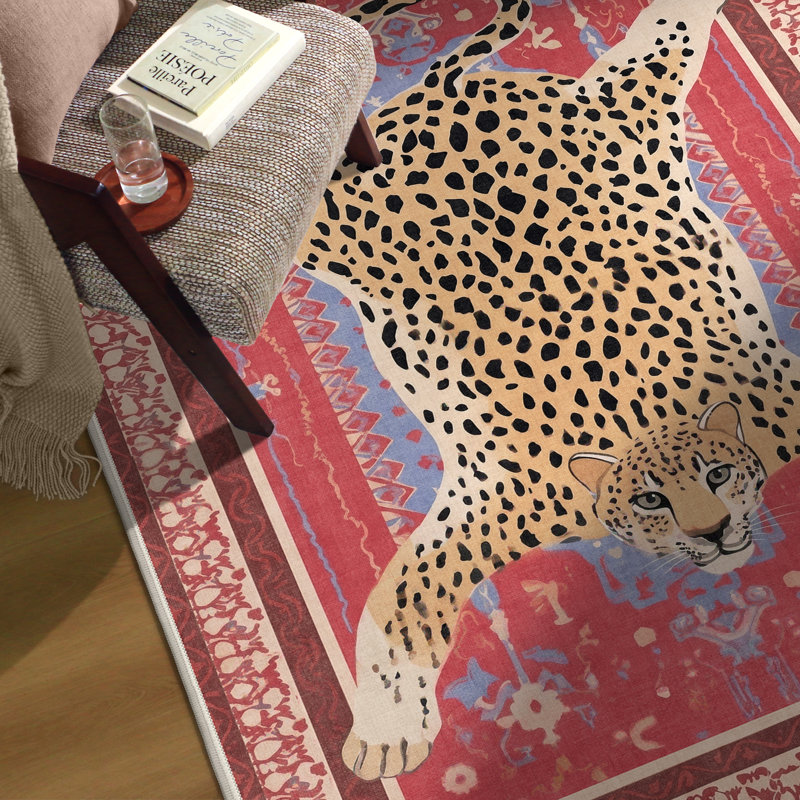 Alinda Leopard Print Performance Pink Machine-Washable Area Rug, Rectangle 8' x 10', Pink