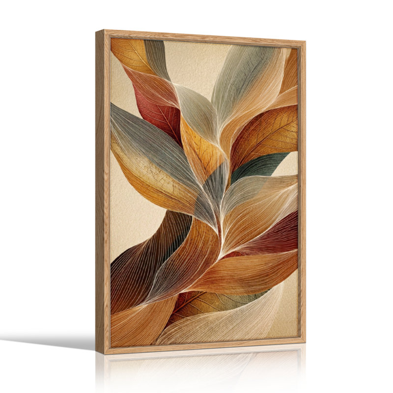 Feuilles abstraites, reproduction d'art sur toile, ensemble de 1, Natural, 48"H x 36"W