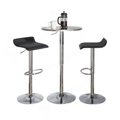 Bistro Round-Ale Contemporary Adjustable Bar Set In Silver And Chrome Metal With PVC And Oval Footrest By Lumisource - 3 Piece