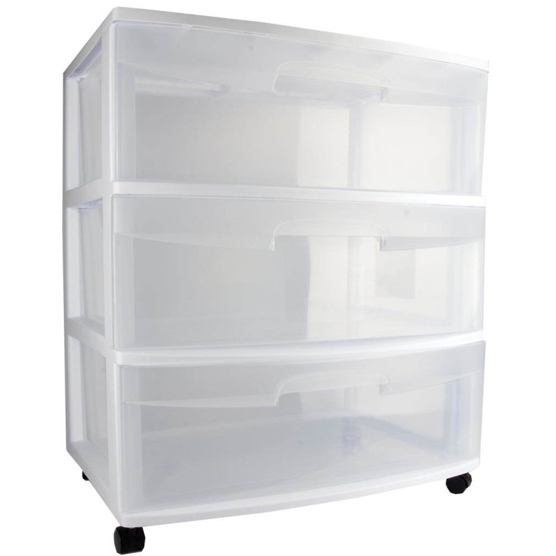 Sterilite Home 3 Drawer Wide Storage Cart Portable Container W/Casters (2 Pack)
