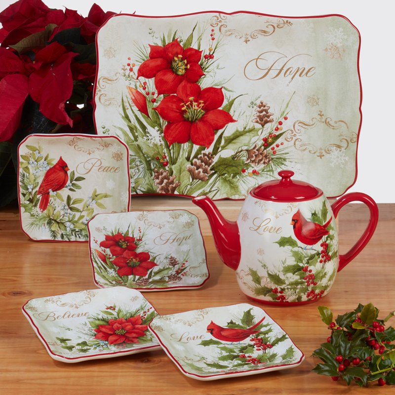 Winter's Medley Colorful Ceramic Rectangular Serving Platter
