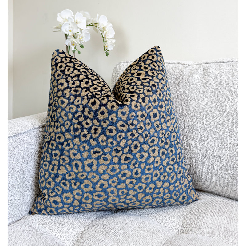 Housse de coussin en velours Leopard, Carré 20 po, Bleu à imprimé animalier