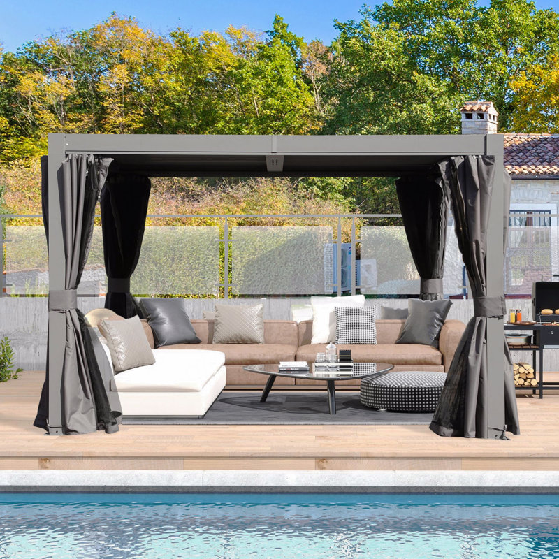 Pavillon de jardin 10X10FT, pour l'extérieur avec des persiennes réglables (gris)