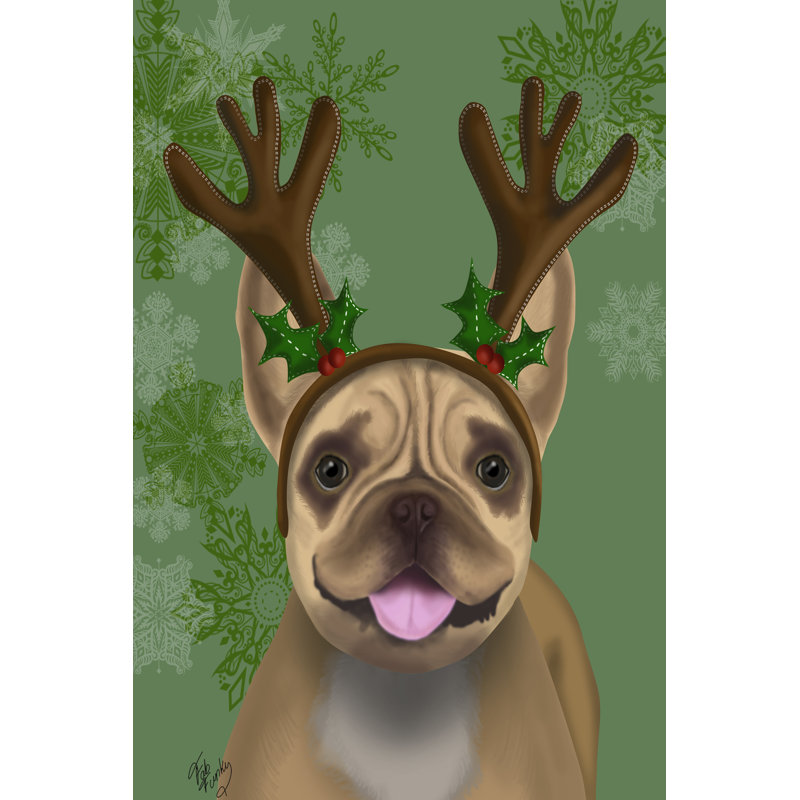 French Bulldog, Antlers 1 by Fab Funky - Wrapped Canvas Print, 46cm H x 30cm W