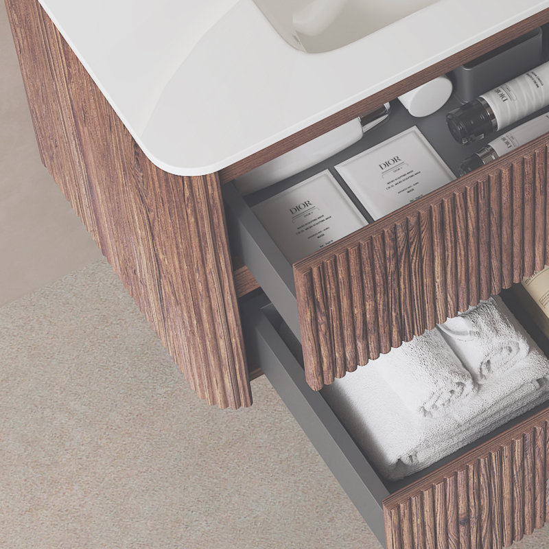 Meuble-lavabo rétro en noyer avec lavabo, 29.92