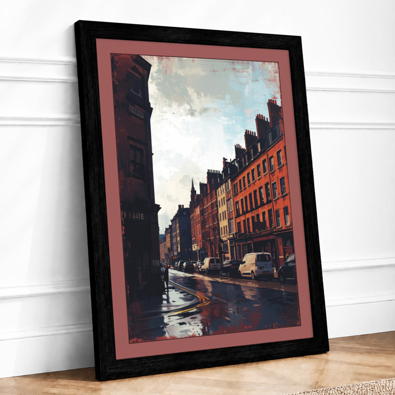 Wet City Street Modern - Framed Print, A4 - 29.7 x 21.0 cm, Black