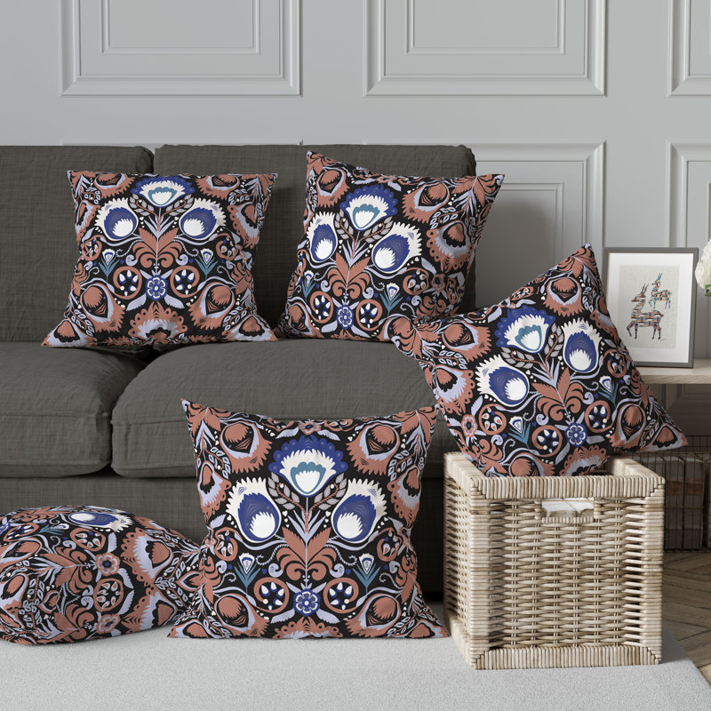 Oreiller fantaisiste avec housse amovible, Orange / Noir / Bleu, H 16 po x l 16 po
