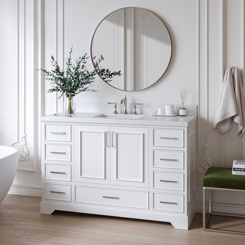 Meuble-lavabo simple avec plateau Abshire 61, Blanc, 61"