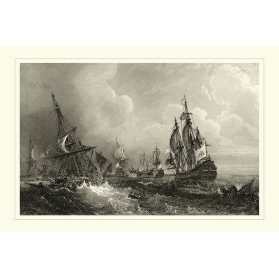 Ships At Sea II by Gudin - Wrapped Canvas Print