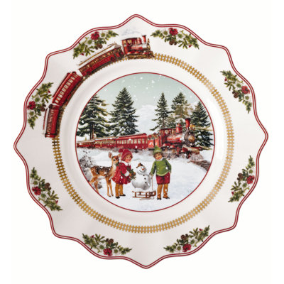 Villeroy & Boch Annual Christmas Edition Collection Salad Plate, Premium Porcelain, Nostalgic Christmas Motif, 9.25 in, White/Colorful