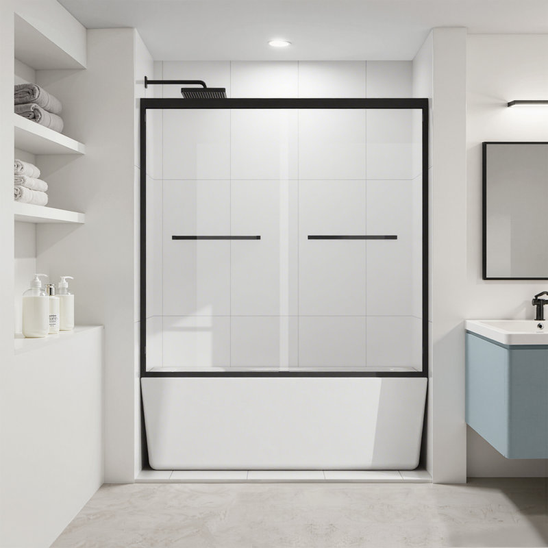 56"- 60" W X 58" H Double Sliding Aluminum Framed Shower Door With 1/4" SGCC Certified Tempered Glass