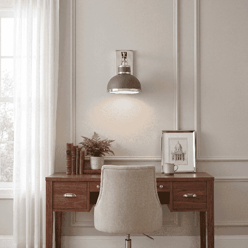 Krum Armed Sconce, Gray/White