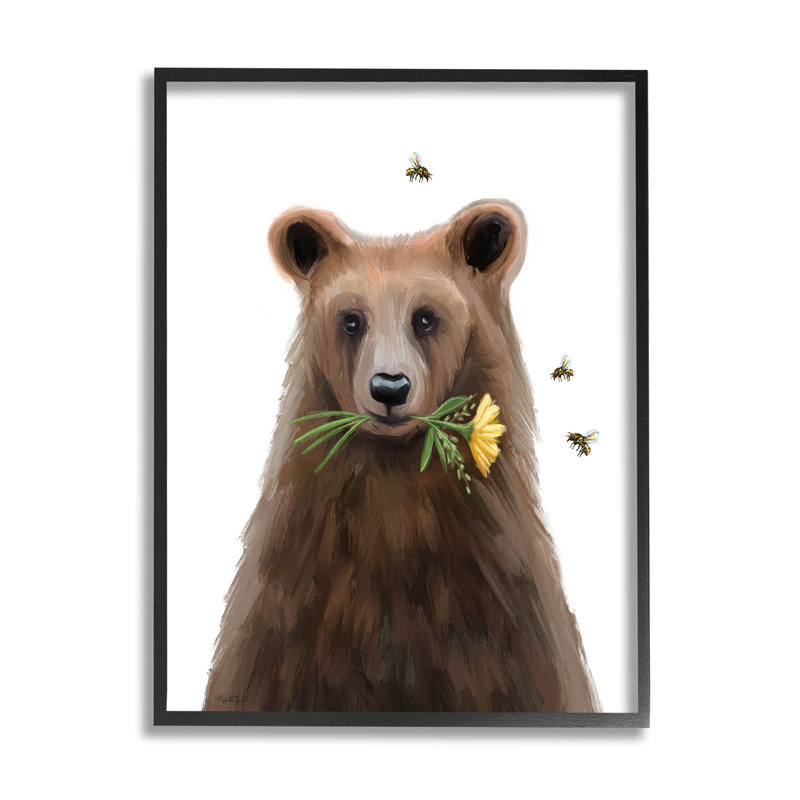 «Woodland Bear Flower Sprig», art mural texturé giclée par Elizabeth Tyndall_aq-499, Giclée encadrée noir minuit