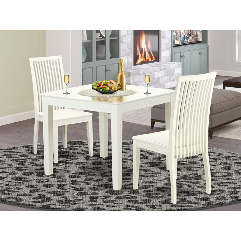 Ensemble de coin-repas 3 pièces pour petits espaces comprenant une table carrée et 2 chaises de salle à manger, lin blanc