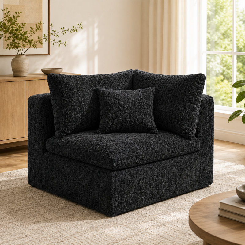 Fauteuil d'appoint rembourré Ashville Chenille, Black