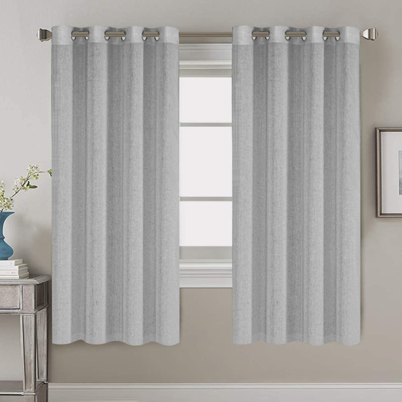 Lyla Linen Solid Color Bedroom Privacy Window Drapes Energy Saving Light Filtering Sheer Woven Linen Elegant Grommet 2 Curtain Panels , Dove