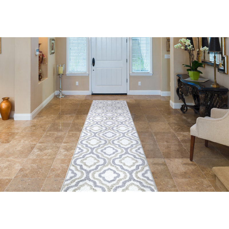Tapis ivoire à motif géométrique Loney, Tapis de couloir 2 pi x 7 pi 3 po