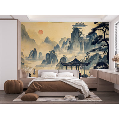 Papier peint japonais avec motif de pagode japonaise