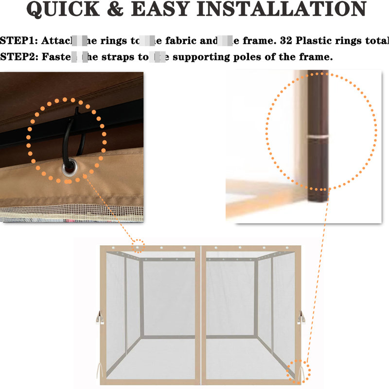 Filet de jardin 10 pi x 10 pi 10 pi x 10 pi, beige avec fermetures à glissière, taille 116,5 po x 81,1 po, attaché par des anneaux à pression et des sangles de coin sécurisées, large, profond, haut,