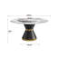 Table de salle à manger moderne 59,05 "en pierre artificielle ronde en acier au carbone noir pouvant accueillir 6 à 8 personnes