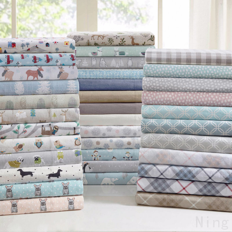 Ensemble de draps 4 pièces imprimé à carreaux gris à chevrons, Édredon double / grand + 4 pièces supplémentair