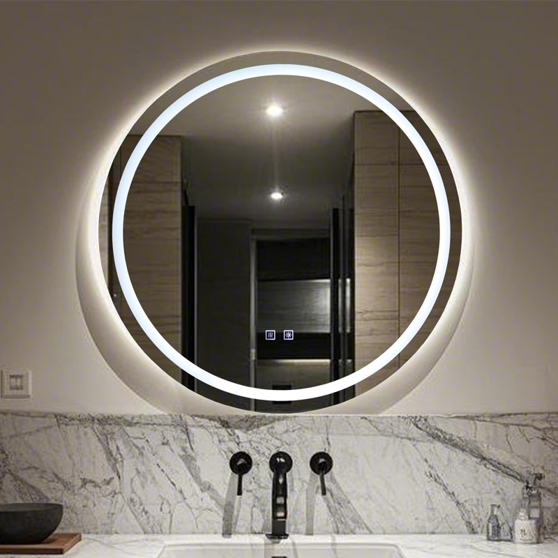 Grand miroir de maquillage de 30,5 pouces avec lumière, miroir mural anti-buée pour salle de bain, miroir à écran tactile intelligent rond
