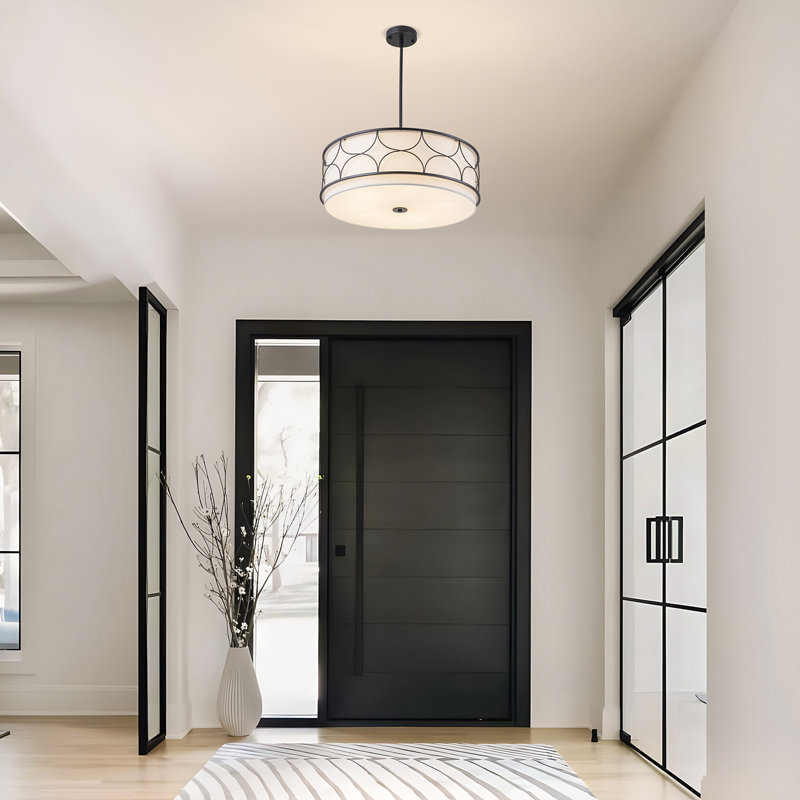 Lustre tambour 5 lumières style campagne moderne noir