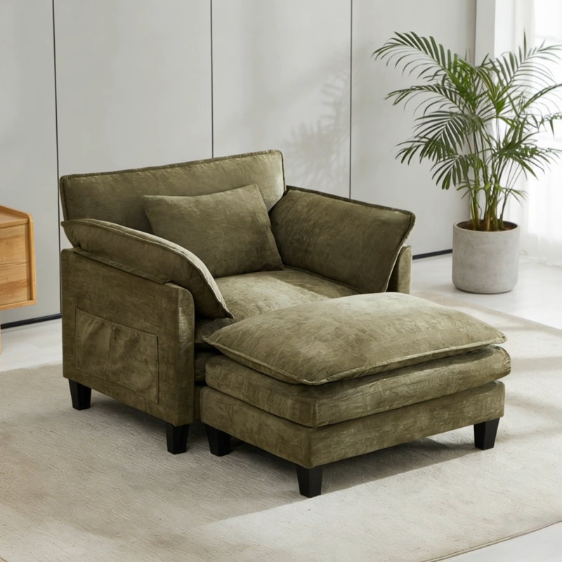 Fauteuil d'appoint surdimensionné avec repose-pieds, Vert