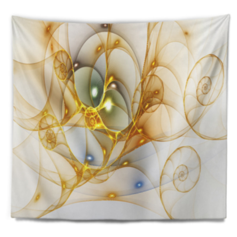 Tapisserie spirale abstraite de couleur dorée bouclée, H 78 po x l 92 po