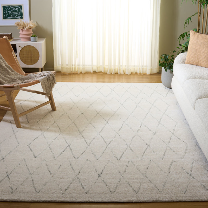 Harvest 201 Hand Tufted Wool/Cotton Geometric Rug in Ivory/Green, Rectangle 8' x 10'