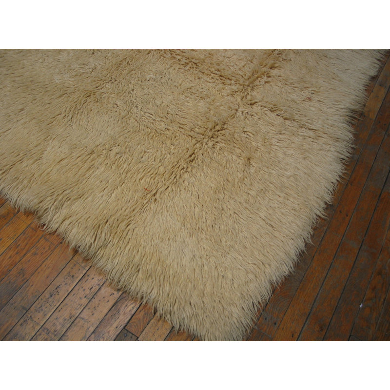 Vintage Mid Century Modern Moroccan Berber Ivory Shag Rug