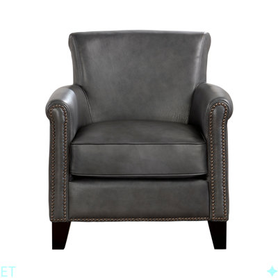 Classic Traditional Accent Chair 1Pc Solid Wood Frame Top-Grain Leather Nailhead Trim Living Room Furniture