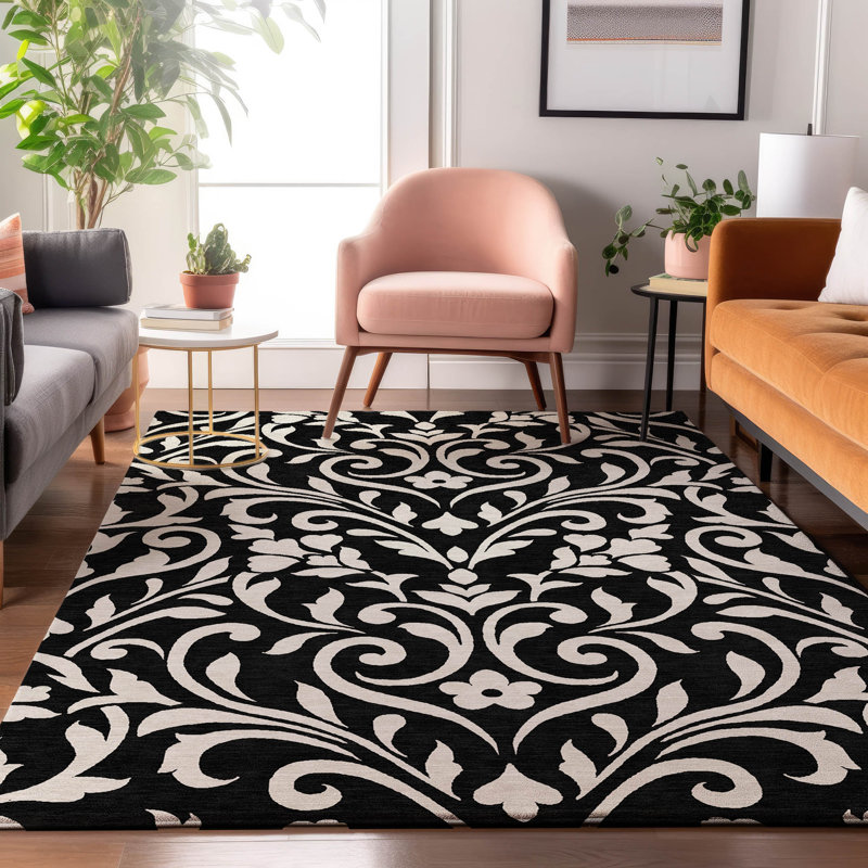 Premium Machine Washable Prisco Black Rug, Rectangle 8' x 10'