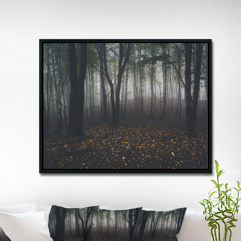 «Dark Spooky Misty Wild Forest», reproduction de photo, H 16 po x l 32 po x P 1 po, Toile avec cadre flottant