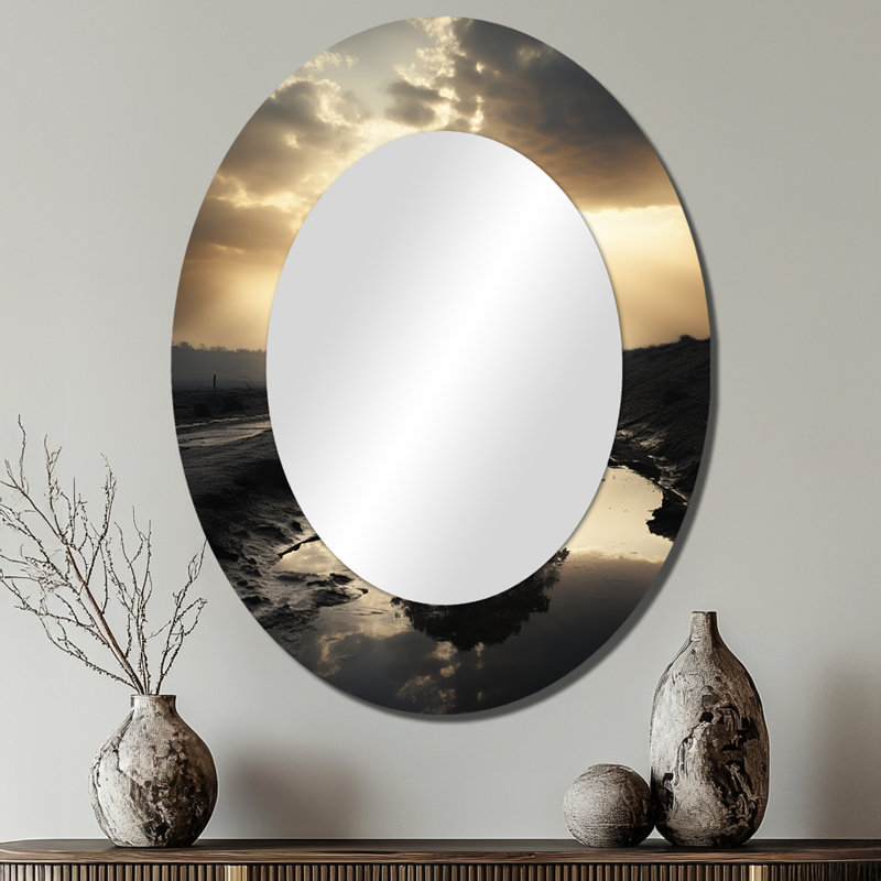 Natures Relaxing Tree Monochrome Photo - Large Oval Wall Mirror On Metal, 40" x 30"