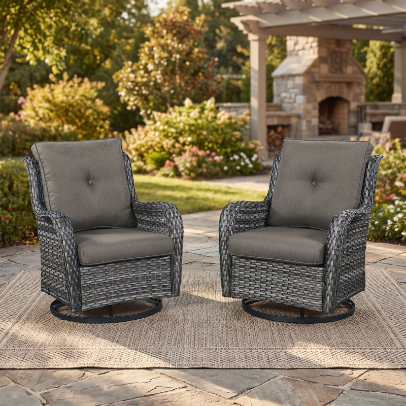 Swivel and sliding wicker patio chairs, Gris, Gris