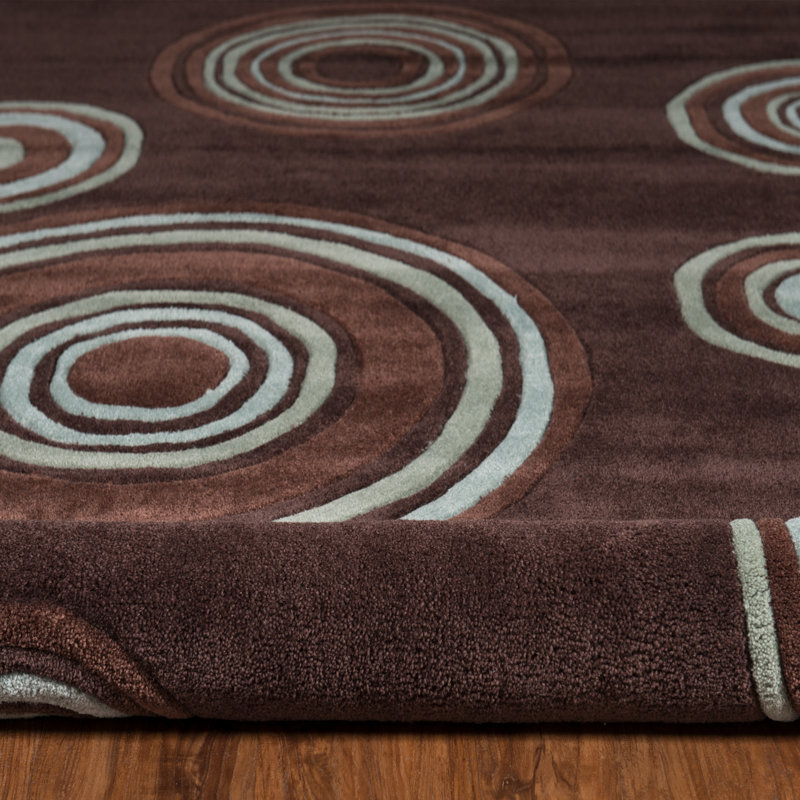 Tapis fait à la main Marisela chocolat et bleu spa, Rectangle 5 pi x 7 pi