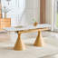 Extendable Stone-Top Dining Table: Marble-Patterned Tabletop With Tapered Metal Legs. A Modern, Luxury-Inspired Rectangular Dining Table For Home Use, Suitable For 4–8 People-1013701551
