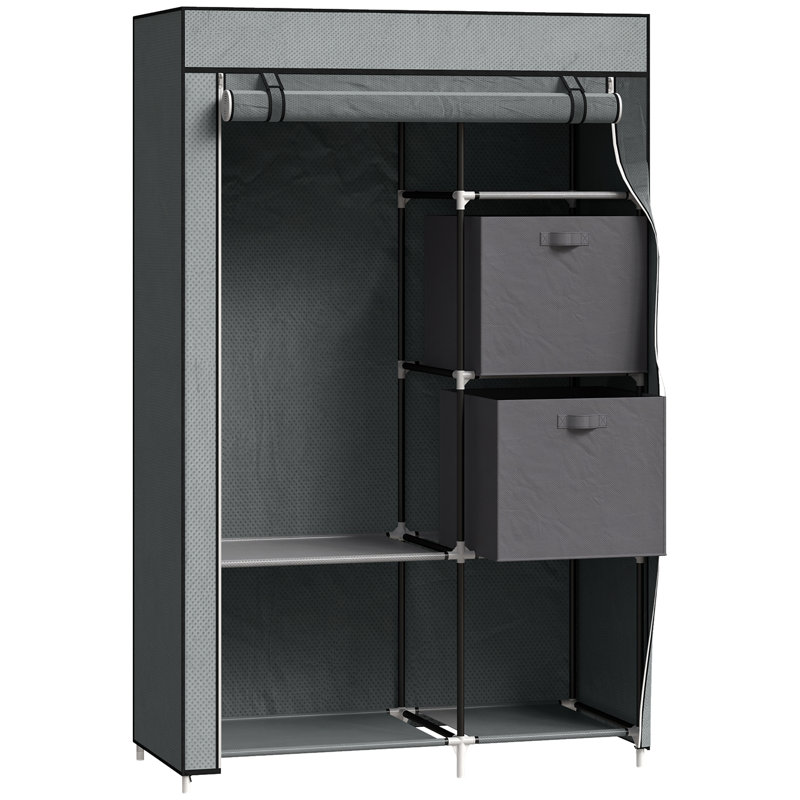 Wardrobe, Portable Wardrobe, Clothes Storage Unit with 5 Compartments 102*42.5*162.5 cm Polypropylene 1 Piece Wardrobe Dark Grey Foldable Design