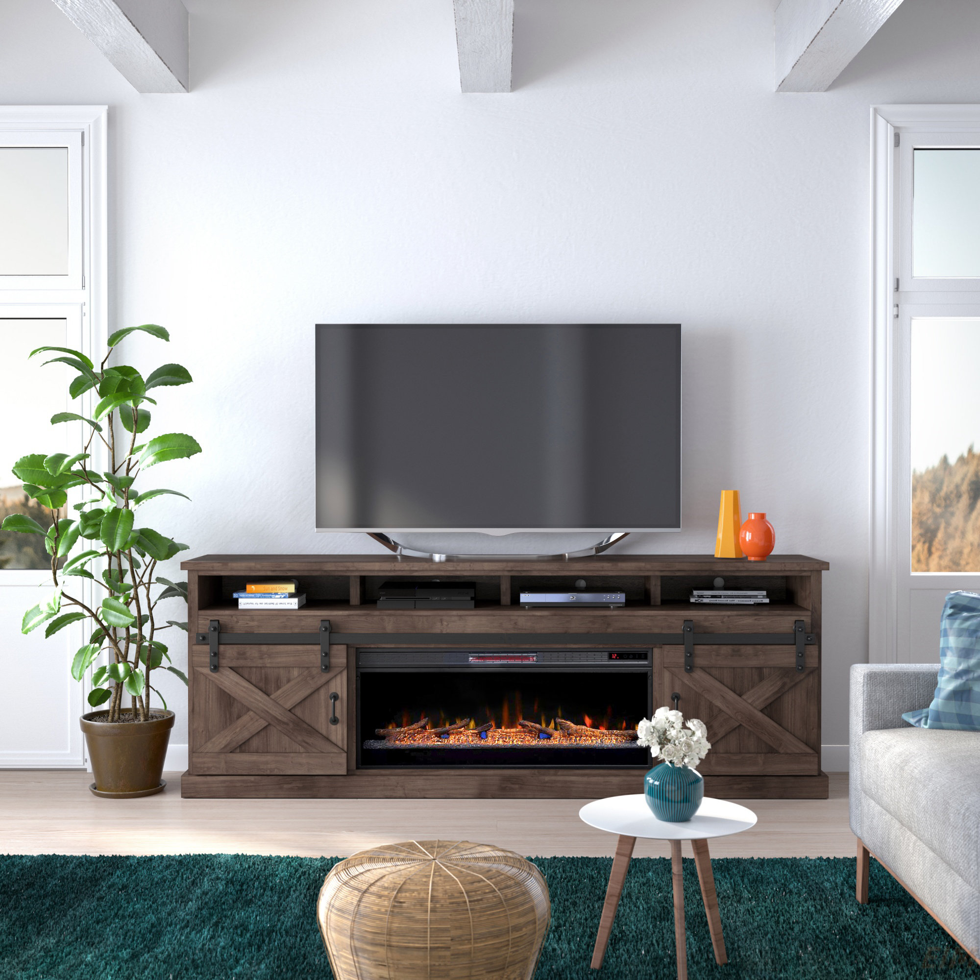 CHENGGUHENGXIN 93 Inch Electric Fireplace TV Stand For Tvs Up To 100 ...