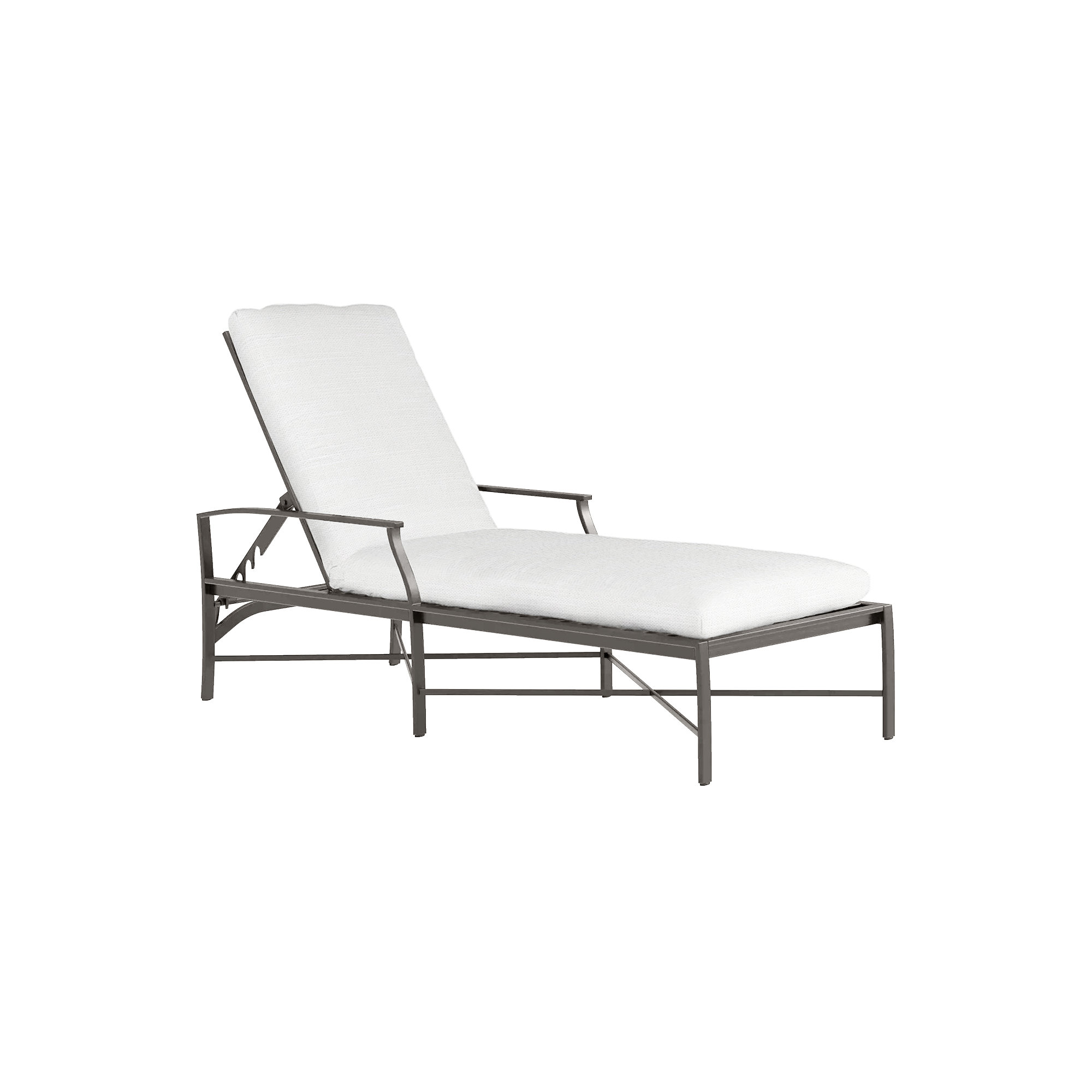Monaco Wrought Aluminum Outdoor Chaise Lounge, Slate Gray, Rollo Lace InsideOut® Linen, Welt