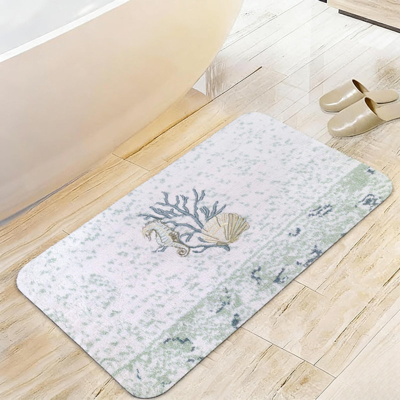 Tapis de bain Seahorse Coral, 20 po x 32 po, antidérapant pour salle de bain et maison de plage