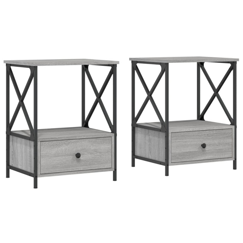 Cinar 50cm W Iron Bedside Table, Grey Sonoma