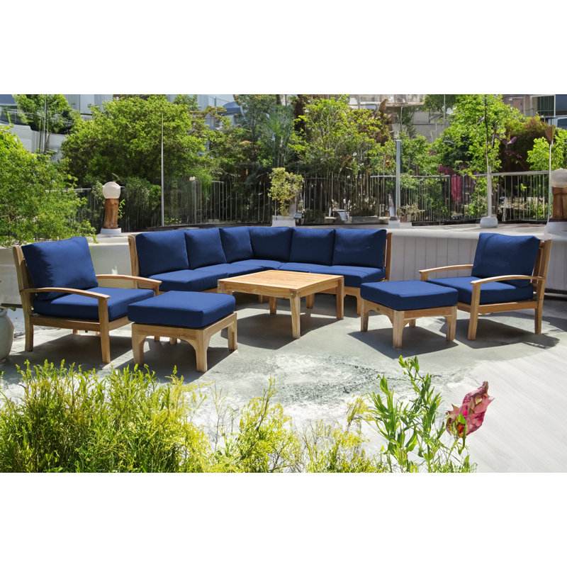 Ensemble de conversation modulaire en teck avec coussins Sunbrella 10 pièces Huntington, Saphir