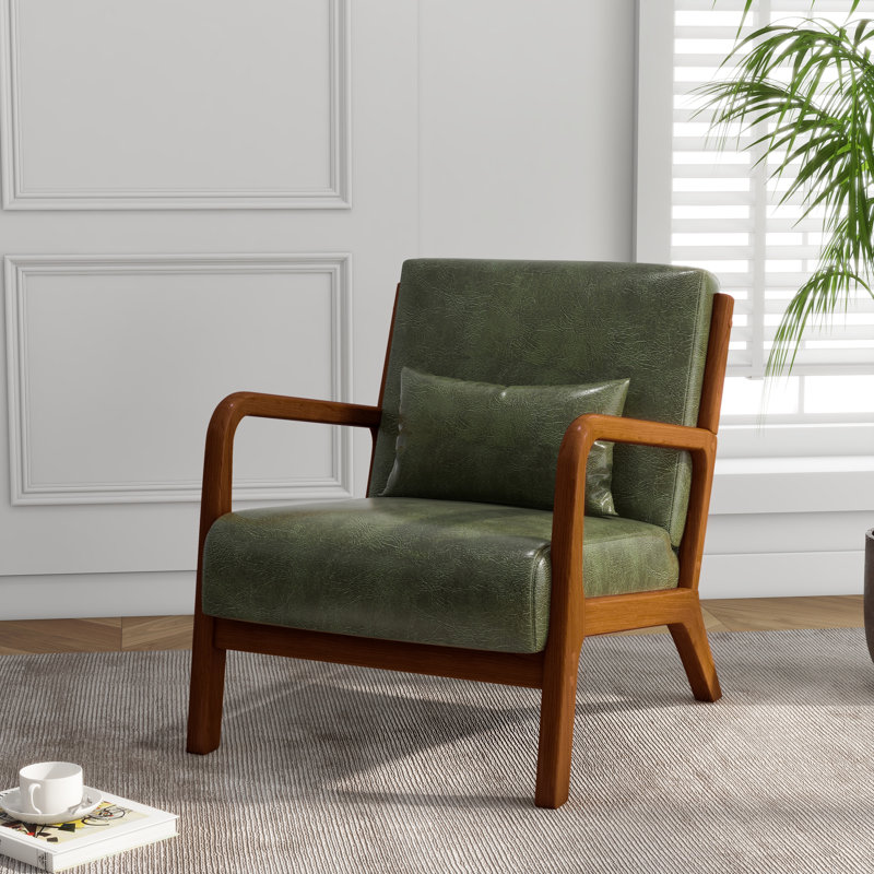 Jyrin 65.5Cm Wide Armchair, Dark Brown Wood, Hunter Green Faux Leather