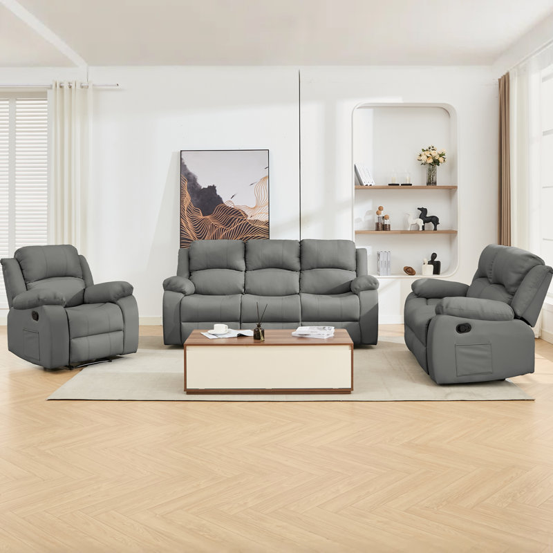 Altizer  Reclining Sofa Set,living Room Furniture Set,1+2+3 Seater Reclining Sofa For Living Rooms-Dark Gray, Gray