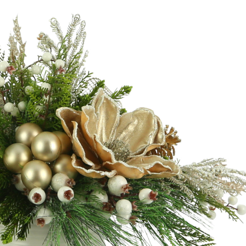 Magnolia Arrangement With Greens And Pine Cones